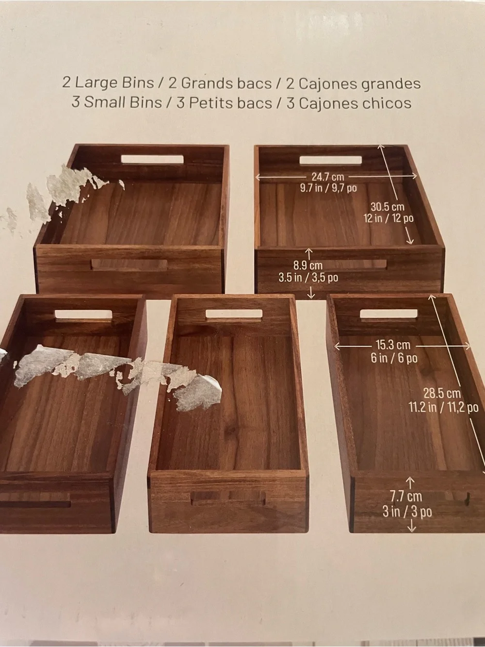 5 pc Storage Bin Set Acacia Wood